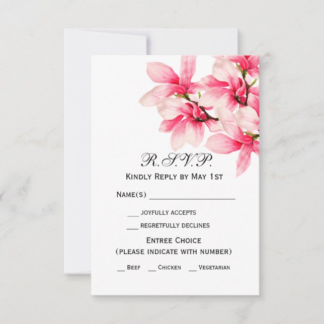 Boda floral de Magnolia rosa romántica RSVP (Anverso)