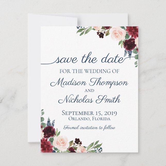 Boda floral de Marina y Marsala Salven la tarjeta  (Anverso)