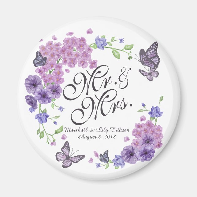 Boda floral de mariposas personalizadas | Imán (Frente)
