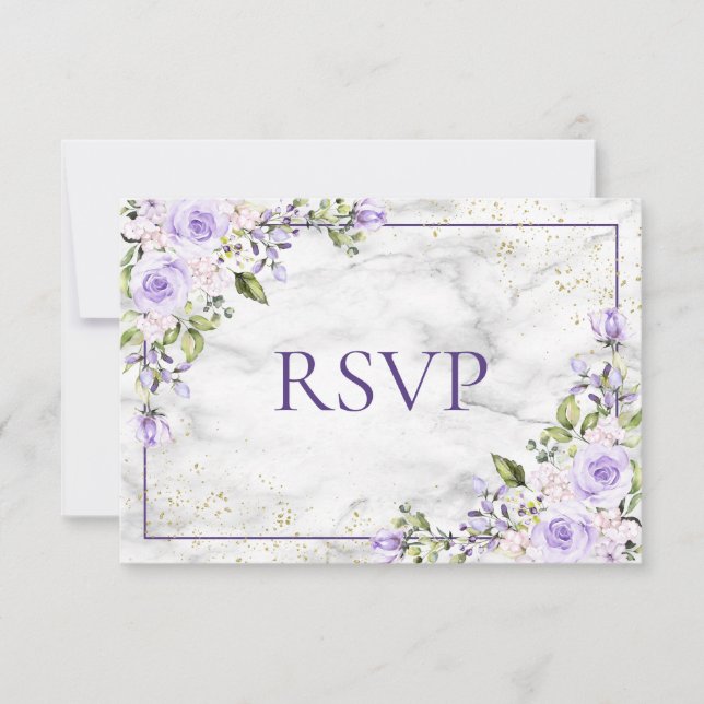 Boda Floral de Mármol de Oro Lilac Lavender RSVP (Anverso)