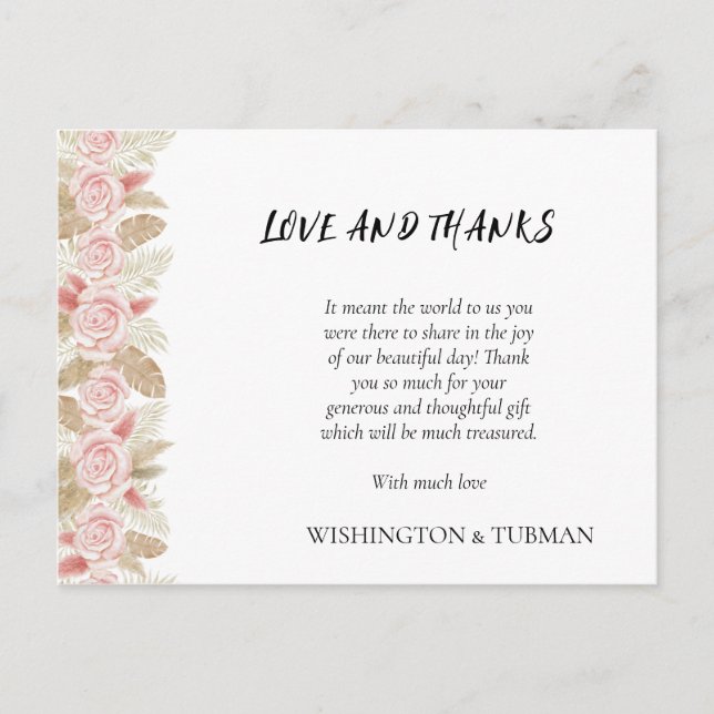 Boda floral de Moda bohemia gracias tarjeta (Anverso)