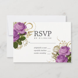 Boda floral de Moda morada y dorada Vintage RSVP