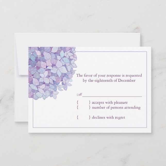 Boda floral de morado Hydrangeas RSVP (Anverso)