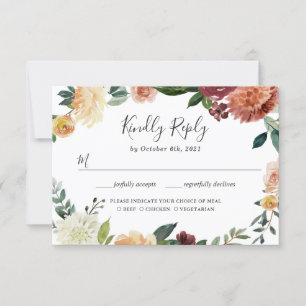 Boda floral de Naranja de borgoña rústica RSVP