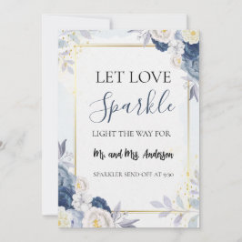 Boda floral de oro azul Sparkler Enviar tarjeta de