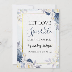 Boda floral de oro azul Sparkler Enviar tarjeta de