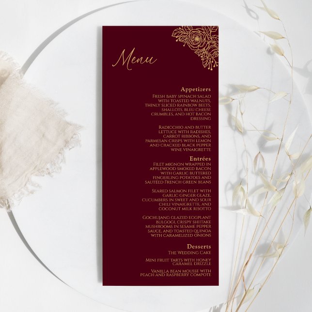 Boda floral de oro de Borgoña Menú plano (Subido por el creador)