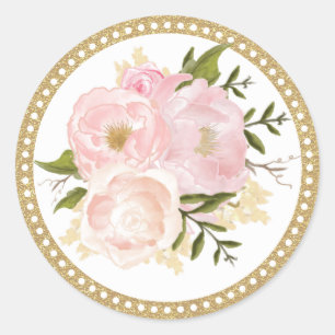 Boda Floral De Oro Rosa Gracias Pegatina Redondo