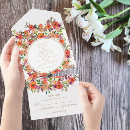 Boda floral de otoño en una sola invitación