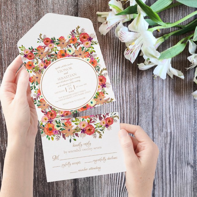 Boda floral de otoño en una sola invitación (Subido por el creador)