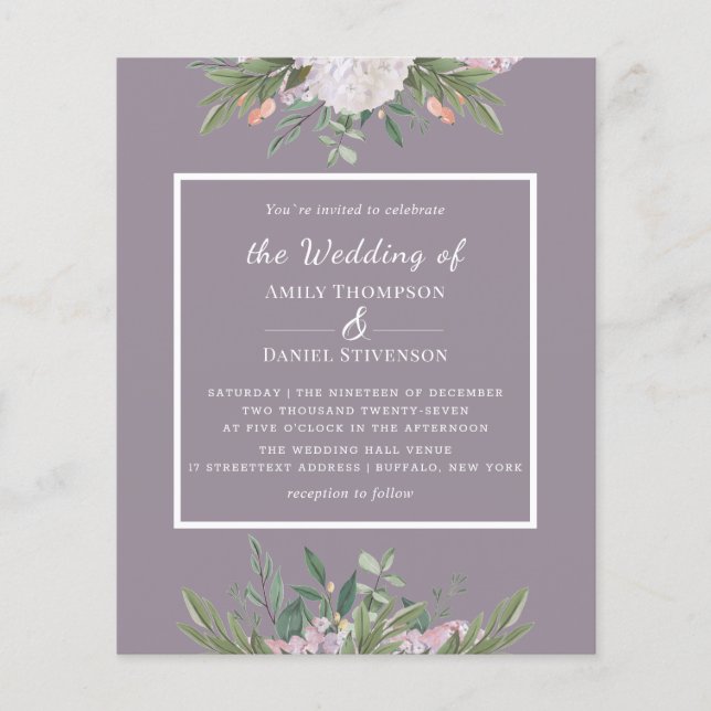 Boda Floral de presupuesto Dusty Lavander Flyer (Anverso)
