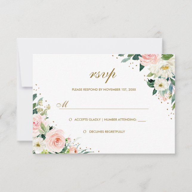 Boda floral de Rubor botánica de oro RSVP (Anverso)