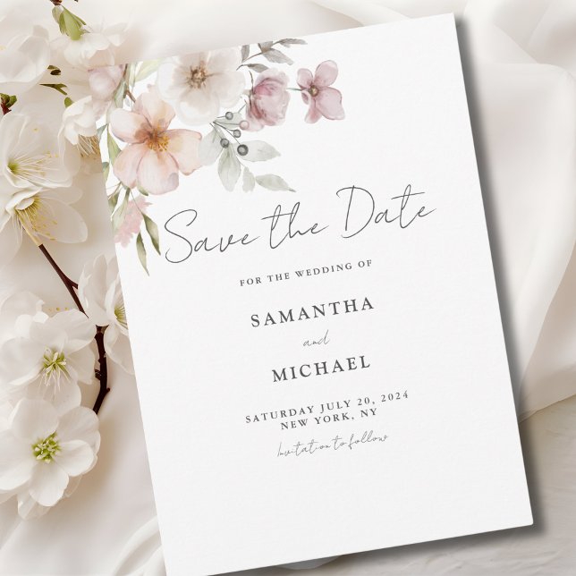Boda floral de Rubor Plano Guardar la tarjeta de f (Subido por el creador)