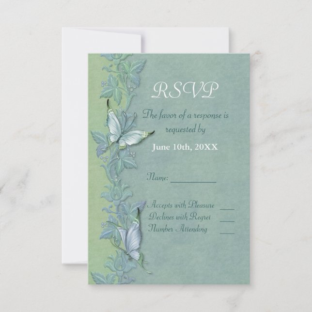 Boda floral de vuelo de mariposa RSVP (Anverso)