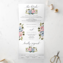 Boda Floral Dusty Tri-Fold Invitaciones RSVP