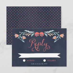 Boda Floral Elegante de Carbón Azul RSVP