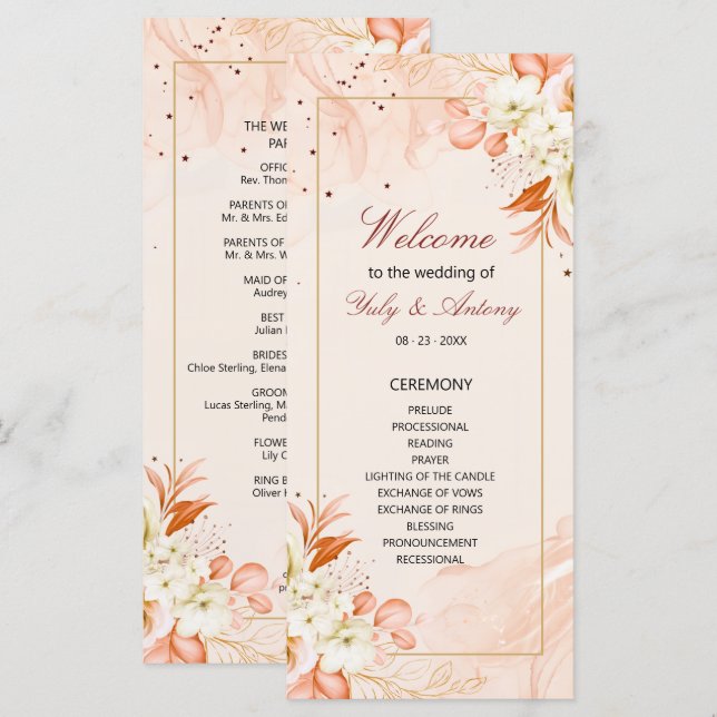 Boda Floral Estelar Otoñal Melocotón Cósmico  (Anverso / Reverso)
