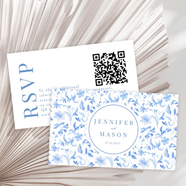 Boda floral folclórica azul claro Tarjetas de códi (Subido por el creador)