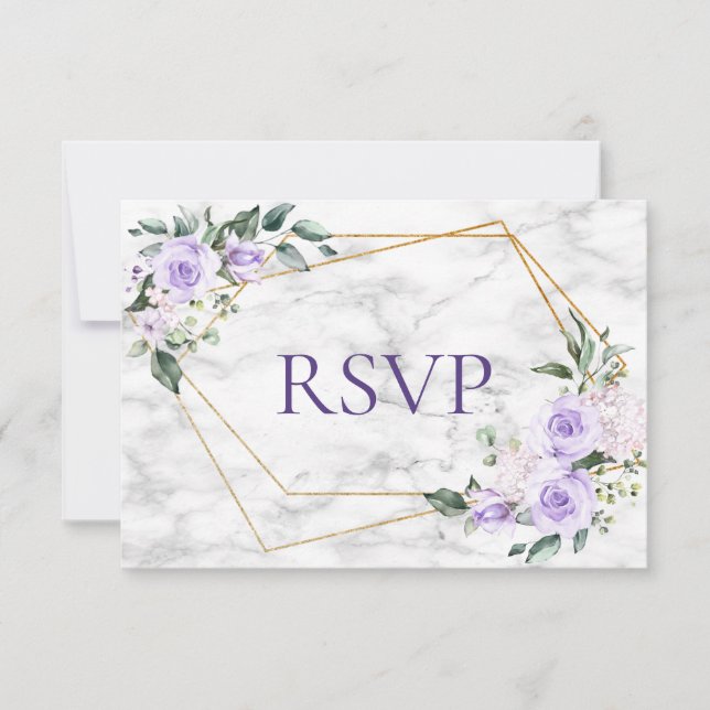 Boda floral geométrica Lilac Lavender Gold RSVP (Anverso)
