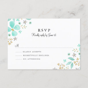 Boda Floral Gold Mint Leaf Wedding RSVP