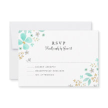 Boda Floral Gold Mint Leaf Wedding RSVP