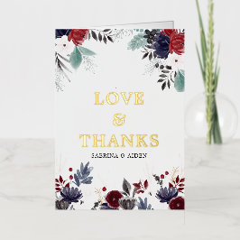 Boda floral gótica borgoña azul marino Gracias