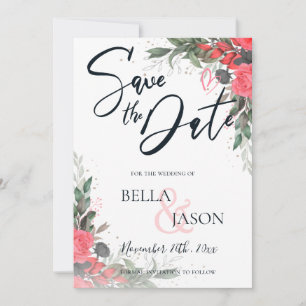 Boda Floral Gris Naranja Peach Save The Date
