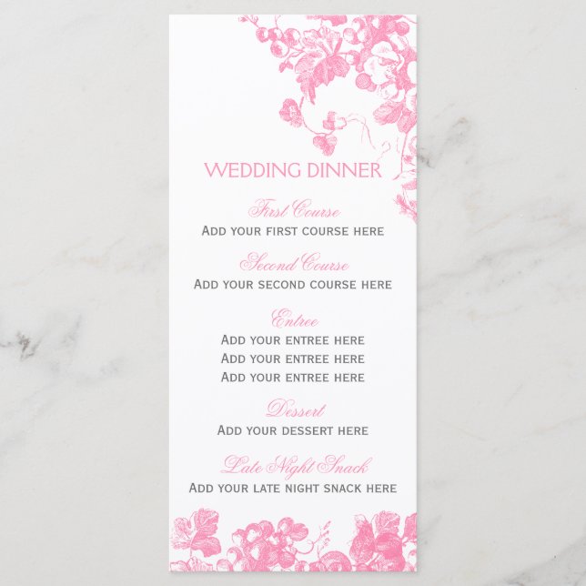 Boda floral gris rosa  menú de cena conjunto (Anverso)