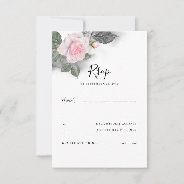 Boda floral gris y rosa RSVP (Anverso)