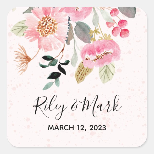 Boda floral Invitación Sello para sobres Pegatina  (Anverso)