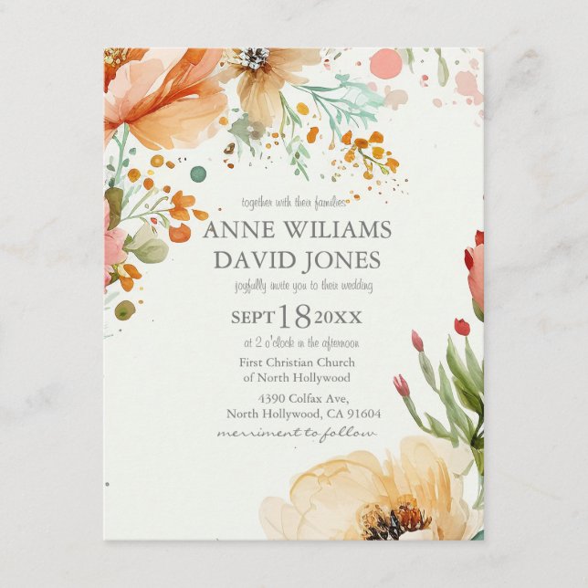Boda floral Invitación textura de algodón suave (Anverso)