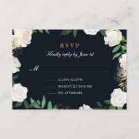 Boda Floral Leaf Rubor Navy Gold RSVP