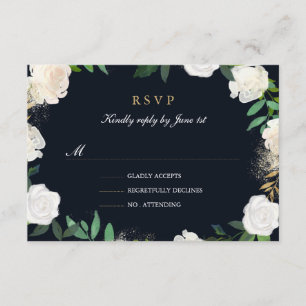 Boda Floral Leaf Rubor Navy Gold RSVP