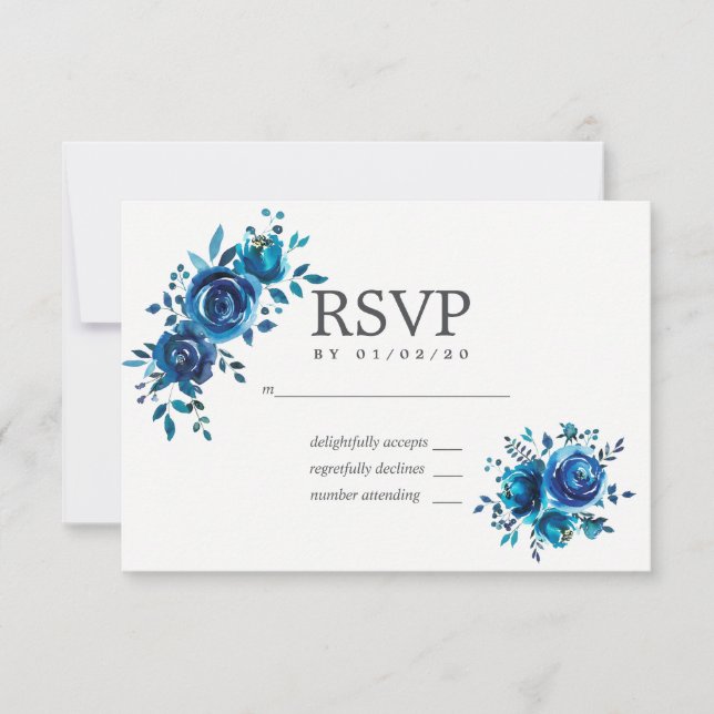 Boda floral marina y acuarela blanca RSVP (Anverso)