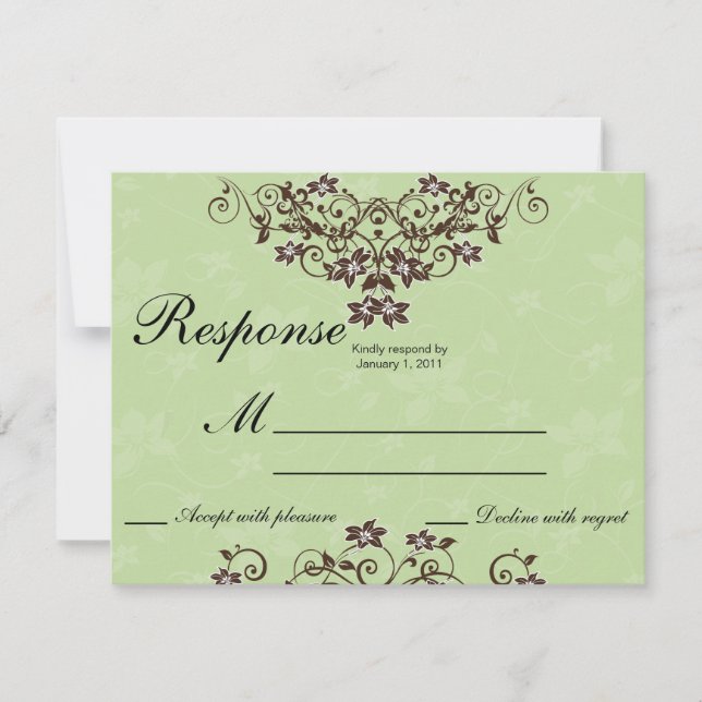 Boda floral Mint Green & Chocolate Brown RSVP (Anverso)