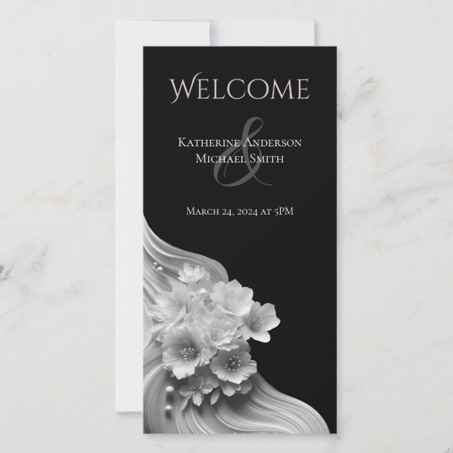 Boda floral moderno negro y blanco (Anverso)