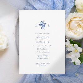 Boda Floral Monogramado Blanco + Azul Floral