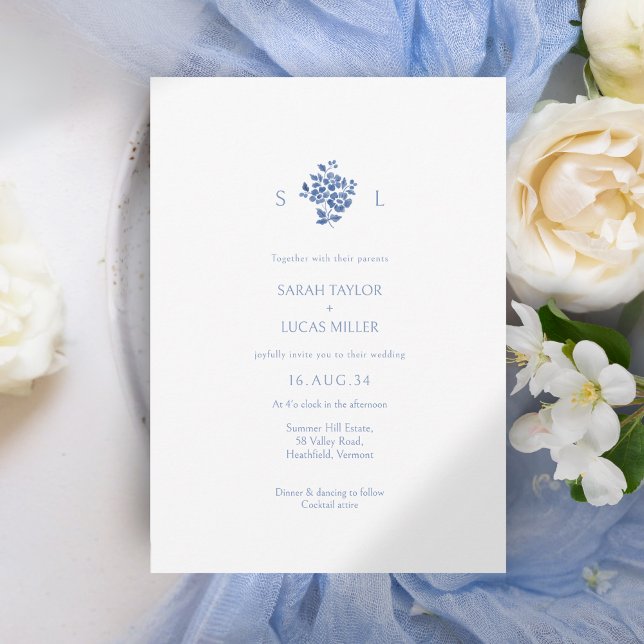 Boda Floral Monogramado Blanco + Azul Floral (Subido por el creador)