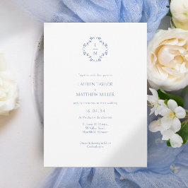 Boda Floral Monogramado Blanco + Azul Floral