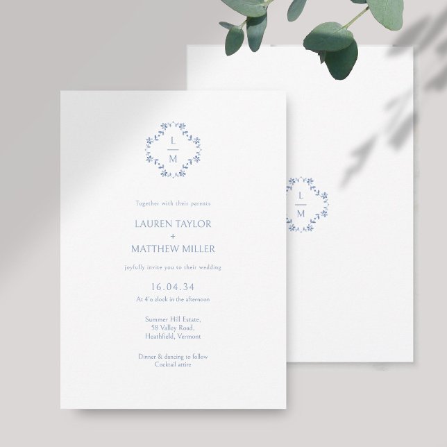 Boda Floral Monogramado Blanco + Azul Floral (Subido por el creador)