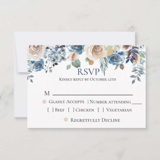 Boda floral Navy Blue Champagne RSVP (Anverso)