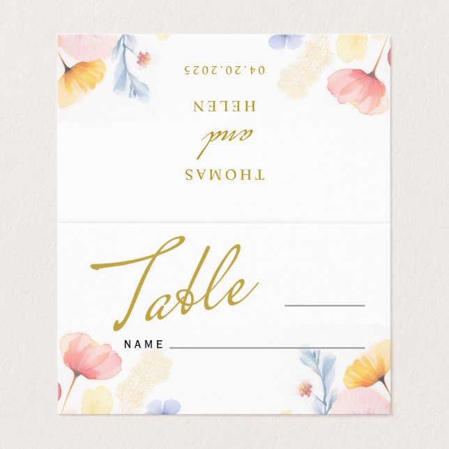 Boda Floral Número de tabla Lugar Tarjeta doblada (Exterior desplegado)