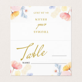 Boda Floral Número de tabla Lugar Tarjeta doblada