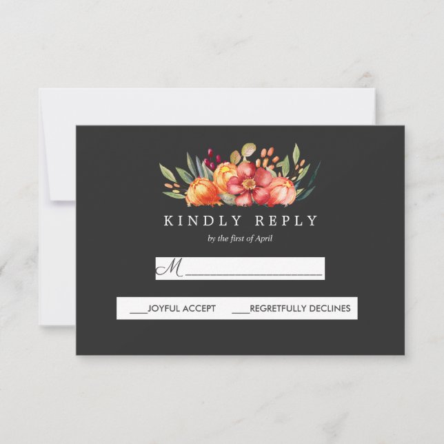 Boda Floral Pintado Respuesta Gris Rsvp (Anverso)