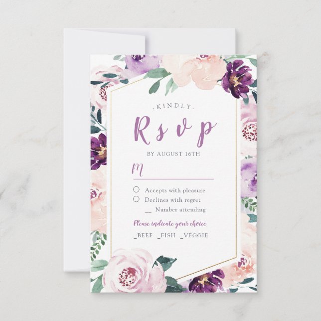 Boda floral púrpura floreciente RSVP (Anverso)