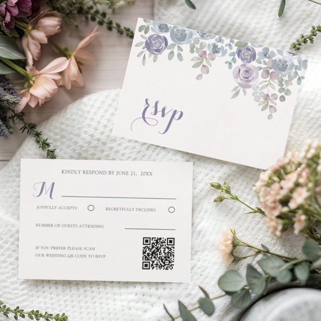 Boda floral púrpura moderna RSVP (Subido por el creador)