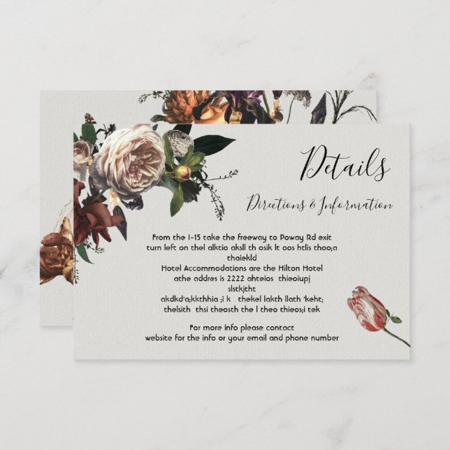 Boda floral Rembrandt Detalles y tarjeta de inform (Anverso / Reverso)