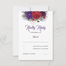 Boda Floral Roja Pluma Púrpura y Borgoña RSVP