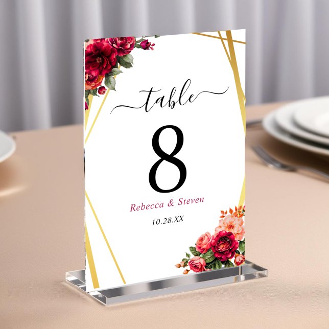Boda floral roja rosa chic y número de mesa de bod (Subido por el creador)