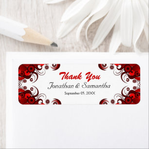 Boda floral rojo y blanco Pequeñas etiquetas de fa
